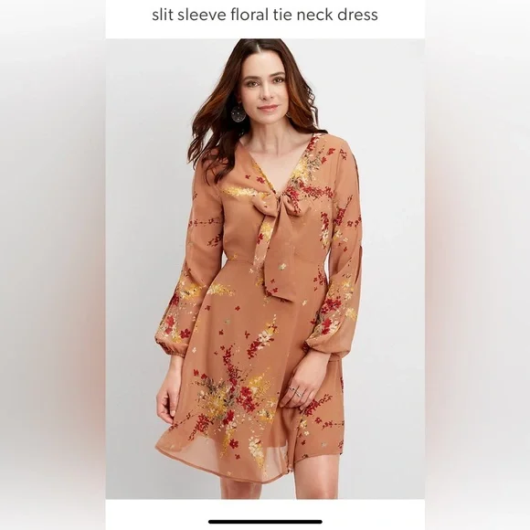 Maurice’s slit sleeve floral tie neck dress. Size Medium. - Picture 1 of 5